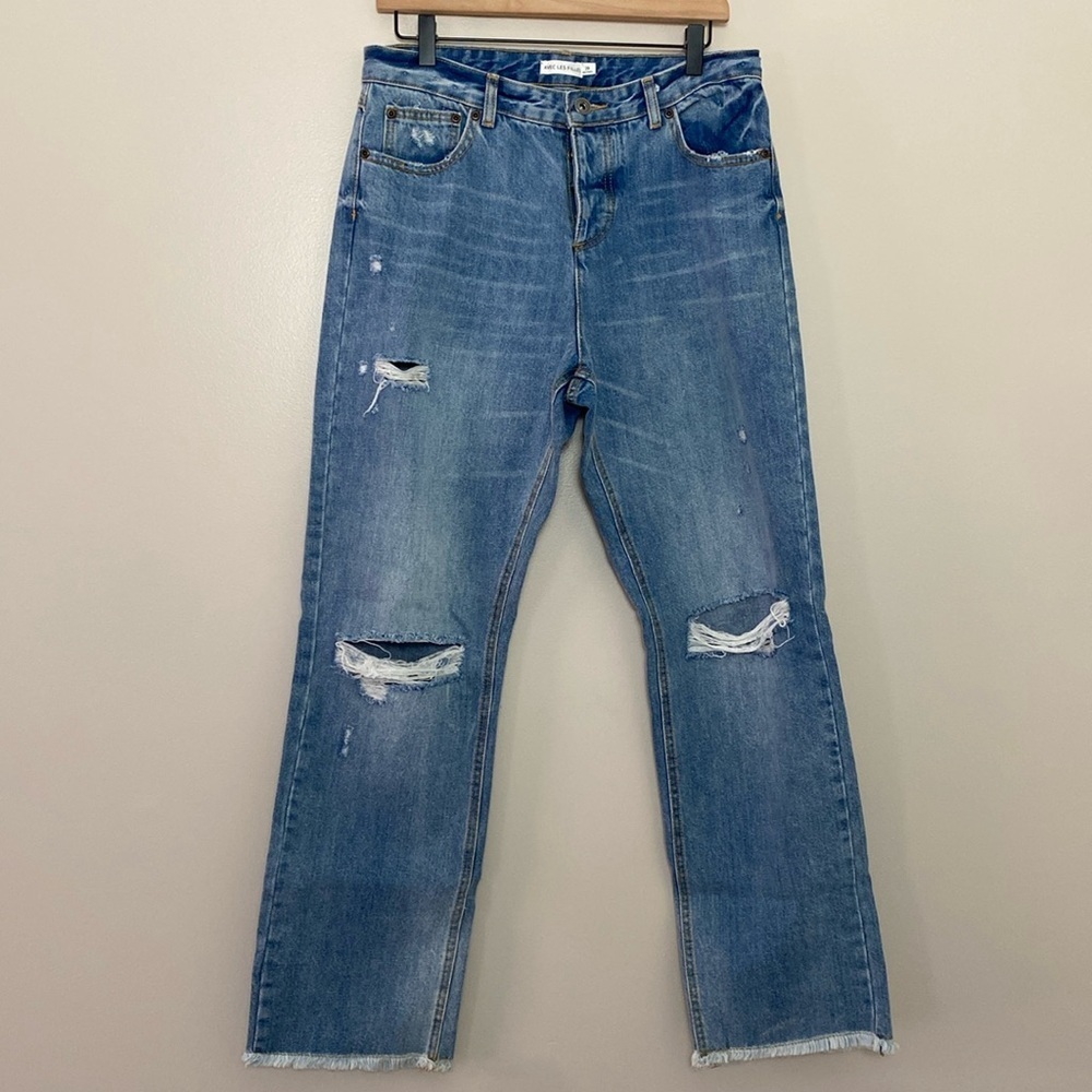 Avec Les Filles Distressed Button Fly Straight Raw Hem Jeansโ Size 29